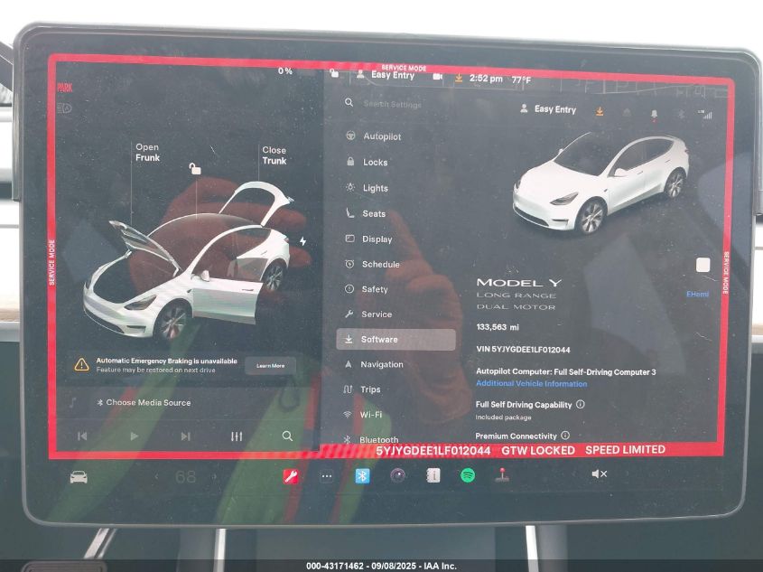 2020 Tesla Model Y Long Range Dual Motor All-Wheel Drive VIN: 5YJYGDEE1LF012044 Lot: 43171462