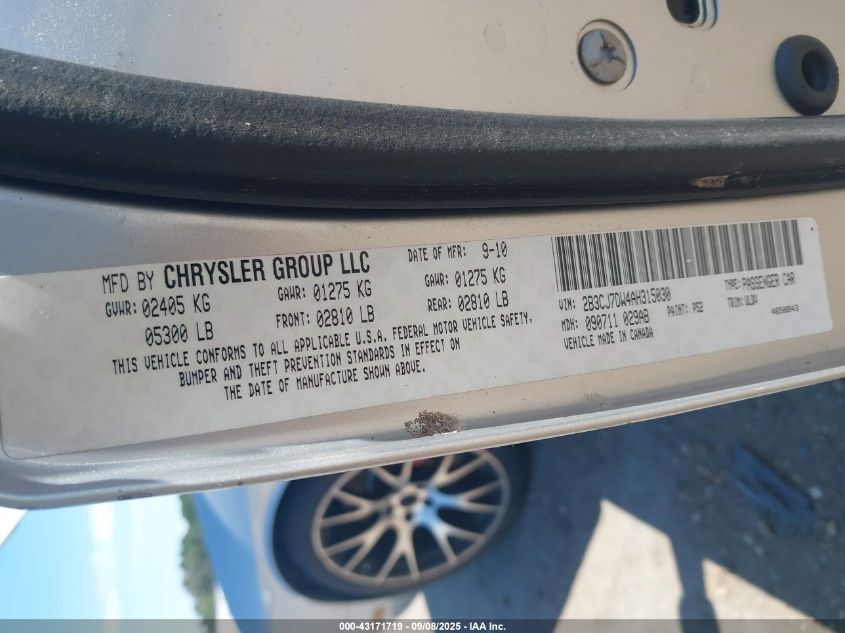 2010 Dodge Challenger Srt8 VIN: 2B3CJ7DW4AH315030 Lot: 43171719