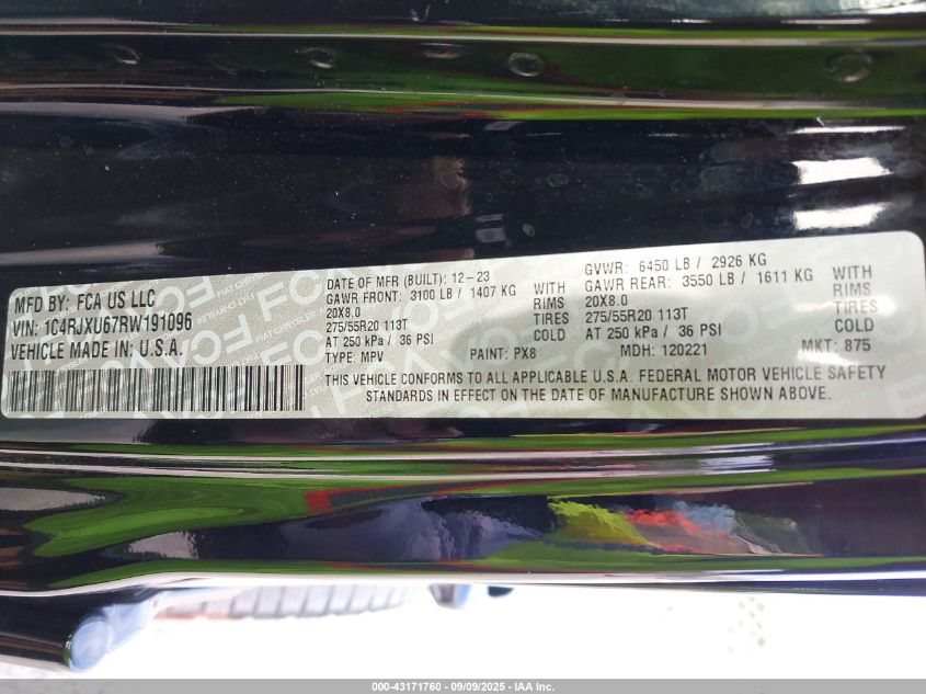 2024 Jeep Wrangler Summit 4Xe VIN: 1C4RJXU67RW191096 Lot: 43171760