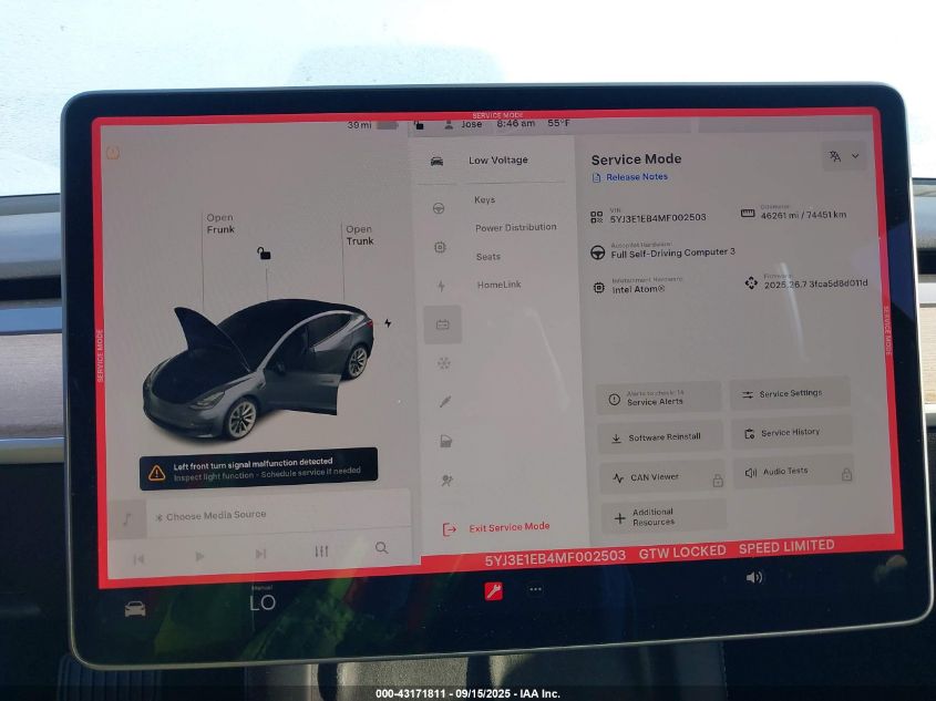 2021 Tesla Model 3 Long Range Dual Motor All-Wheel Drive VIN: 5YJ3E1EB4MF002503 Lot: 43171811