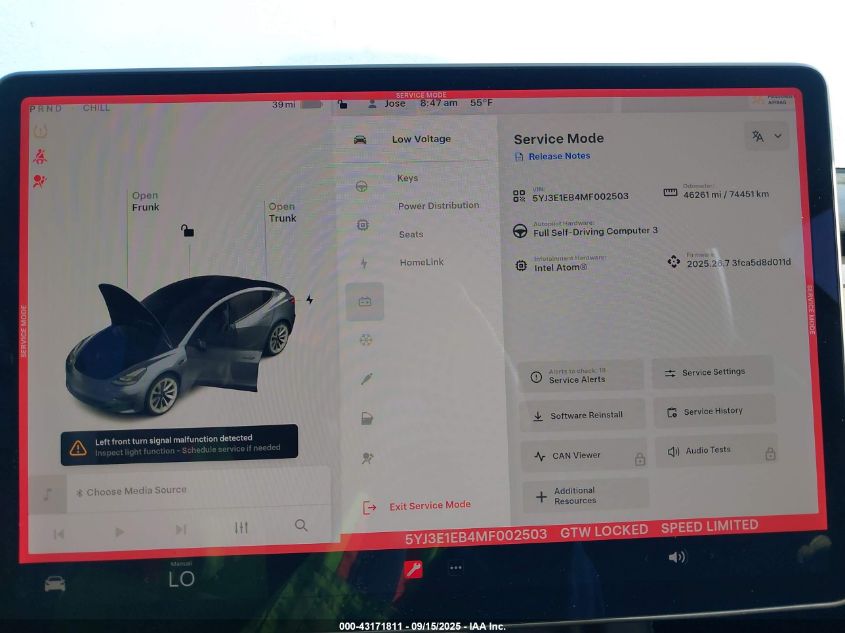 2021 Tesla Model 3 Long Range Dual Motor All-Wheel Drive VIN: 5YJ3E1EB4MF002503 Lot: 43171811