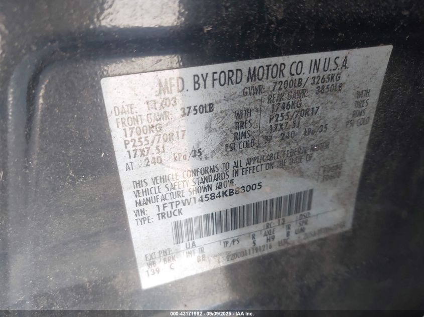 2004 Ford F-150 Fx4/Lariat/Xlt VIN: 1FTPW14584KB83005 Lot: 43171982