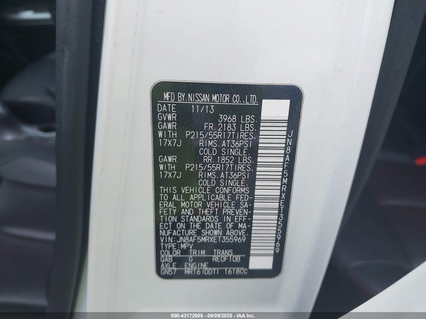 2014 Nissan Juke Sl VIN: JN8AF5MRXET355969 Lot: 43172005