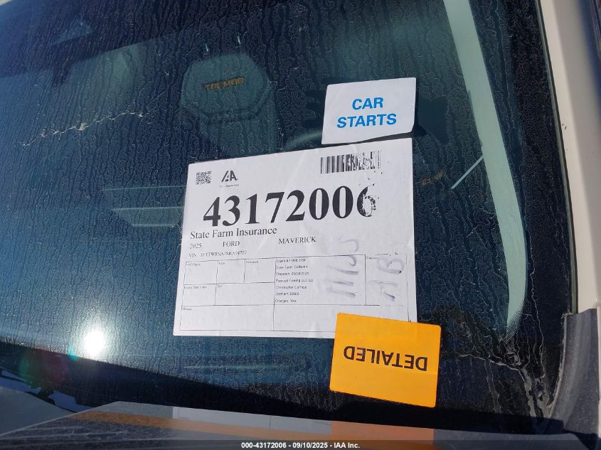2025 Ford Maverick Tremor VIN: 3FTTW8NA7SRA04707 Lot: 43172006