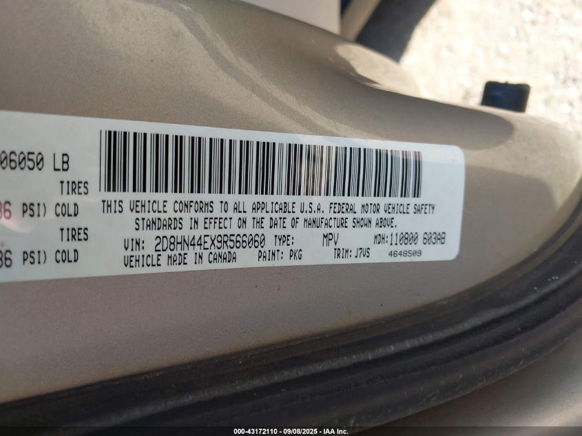 2009 Dodge Grand Caravan Se VIN: 2D8HN44EX9R566060 Lot: 43172110