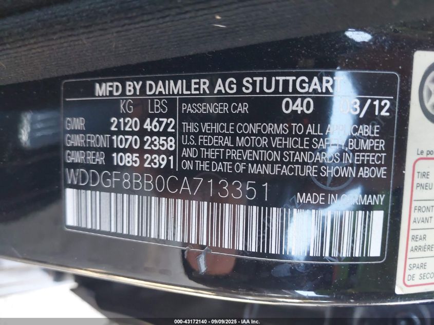 2012 Mercedes-Benz C 300 Sport 4Matic VIN: WDDGF8BB0CA713351 Lot: 43172140