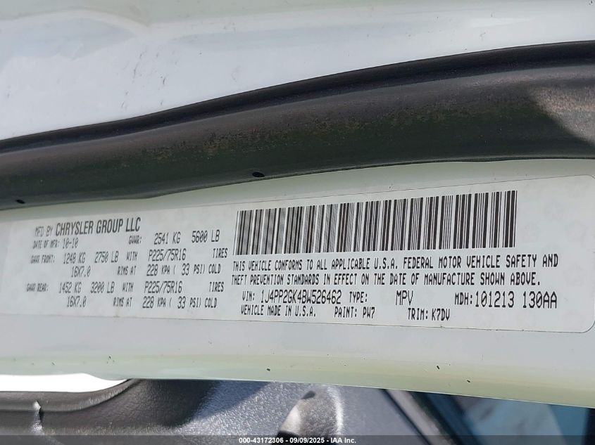 2011 Jeep Liberty Sport VIN: 1J4PP2GK4BW526462 Lot: 43172306