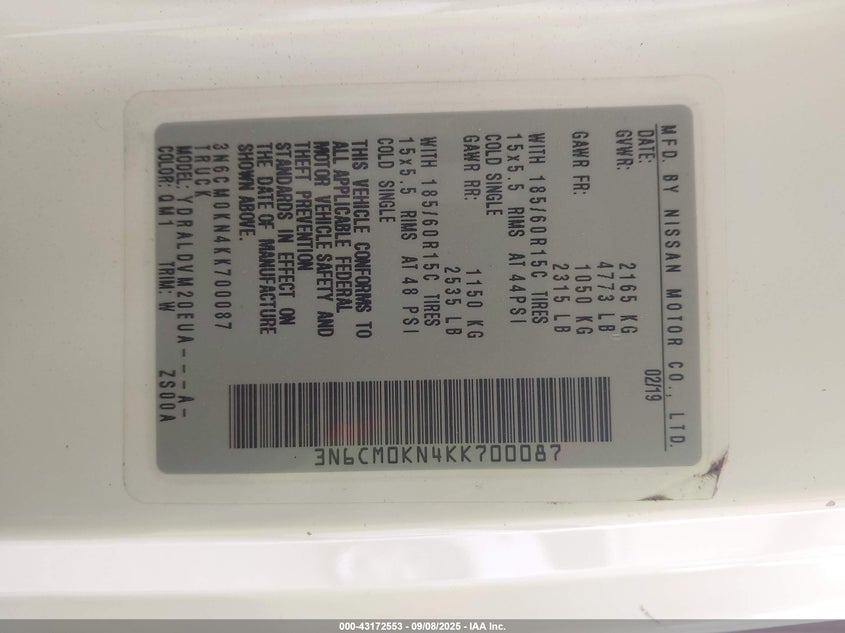 2019 NISSAN NV200 S - 3N6CM0KN4KK700087