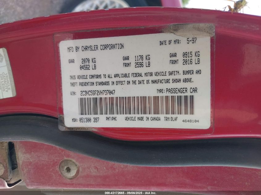 1997 Chrysler Lhs VIN: 2C3HC56F2VH737047 Lot: 43172665