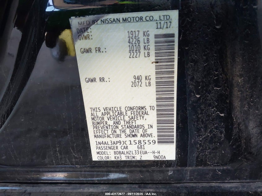 2018 NISSAN ALTIMA 2.5 SR - 1N4AL3AP9JC158559