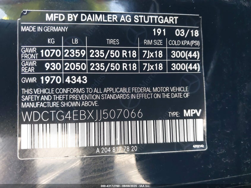 2018 MERCEDES-BENZ GLA 250 WDCTG4EBXJJ507066