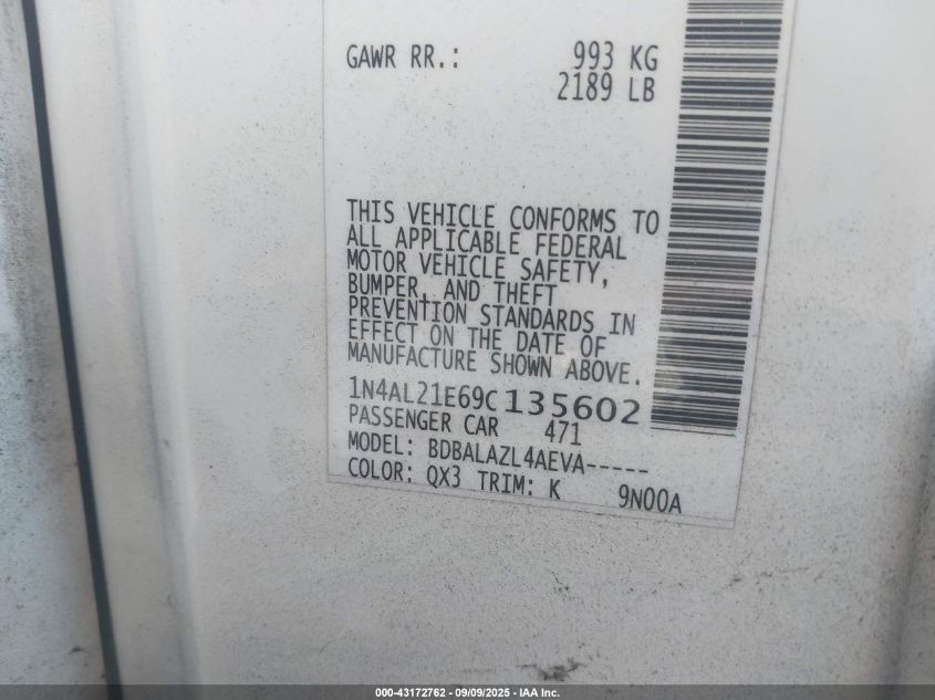 2009 Nissan Altima 2.5 VIN: 1N4AL21E69C135602 Lot: 43172762