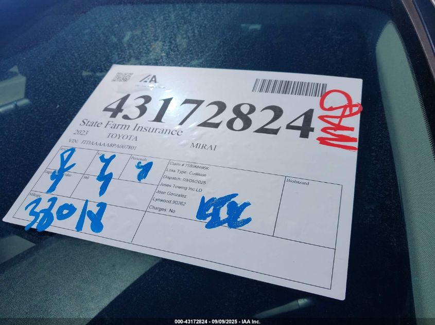 2023 Toyota Mirai Xle VIN: JTDAAAAA8PA007801 Lot: 43172824
