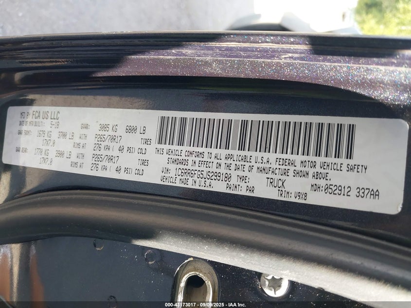 2018 Ram 1500 Tradesman 4X2 6'4 Box VIN: 1C6RR6FG5JS299180 Lot: 43173017