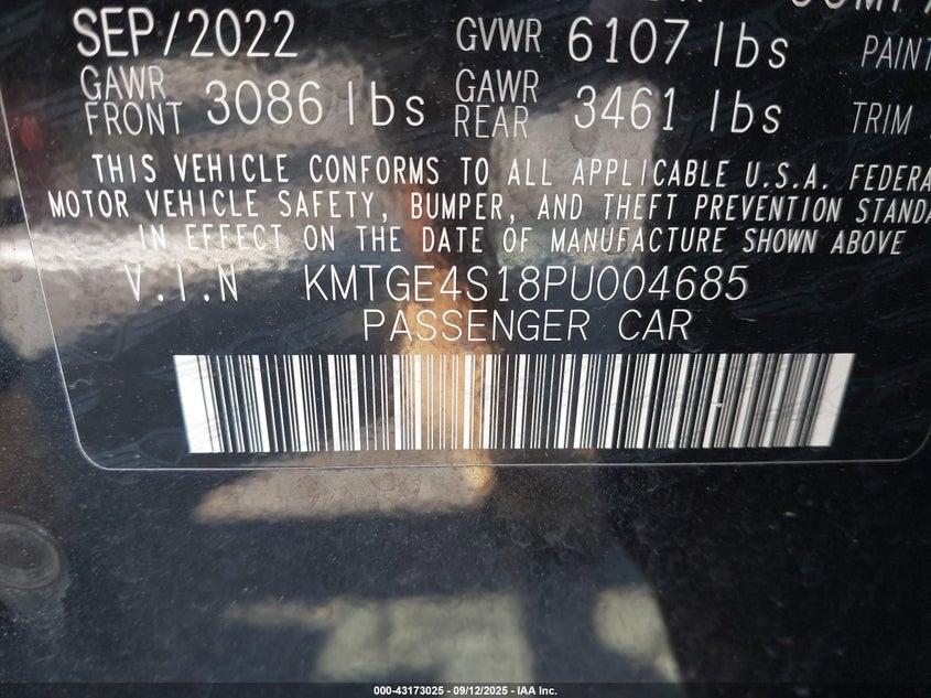 2023 Genesis G80 VIN: KMTGE4S18PU004685 Lot: 43173025