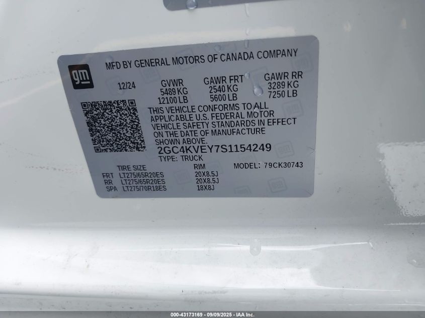 2025 Chevrolet Silverado 3500Hd VIN: 2GC4KVEY7S1154249 Lot: 43173169