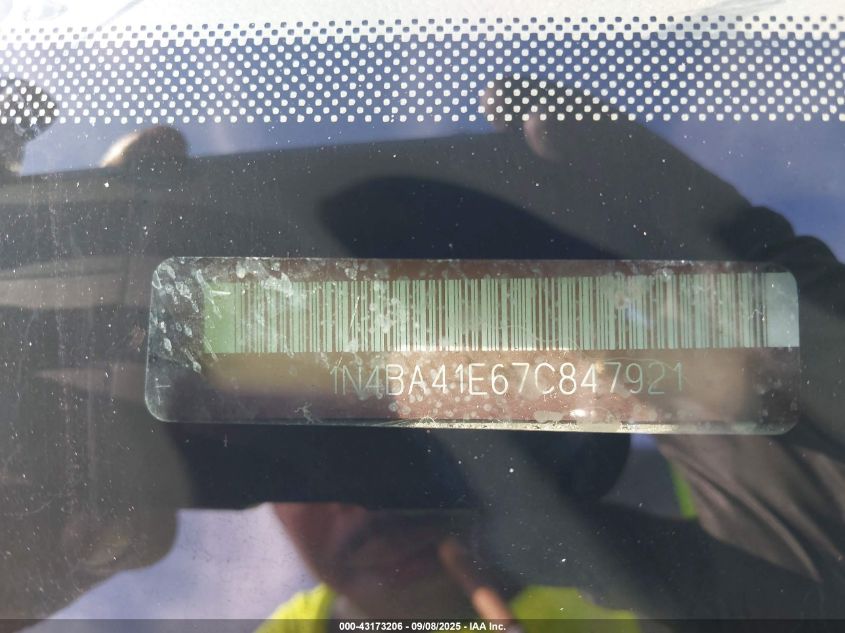 2007 Nissan Maxima 3.5 Sl VIN: 1N4BA41E67C847921 Lot: 43173206