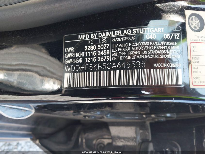 2012 Mercedes-Benz E 350 VIN: WDDHF5KB5CA645535 Lot: 43173292