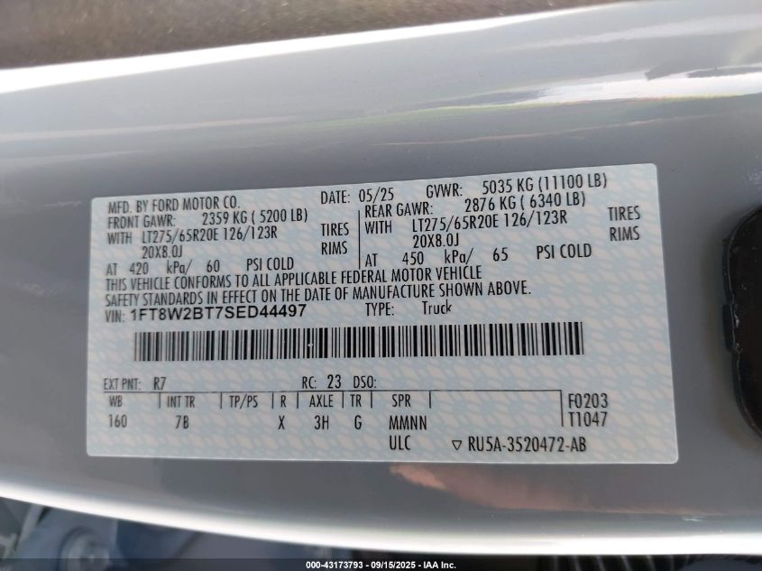 2025 Ford F-250 Platinum VIN: 1FT8W2BT7SED44497 Lot: 43173793