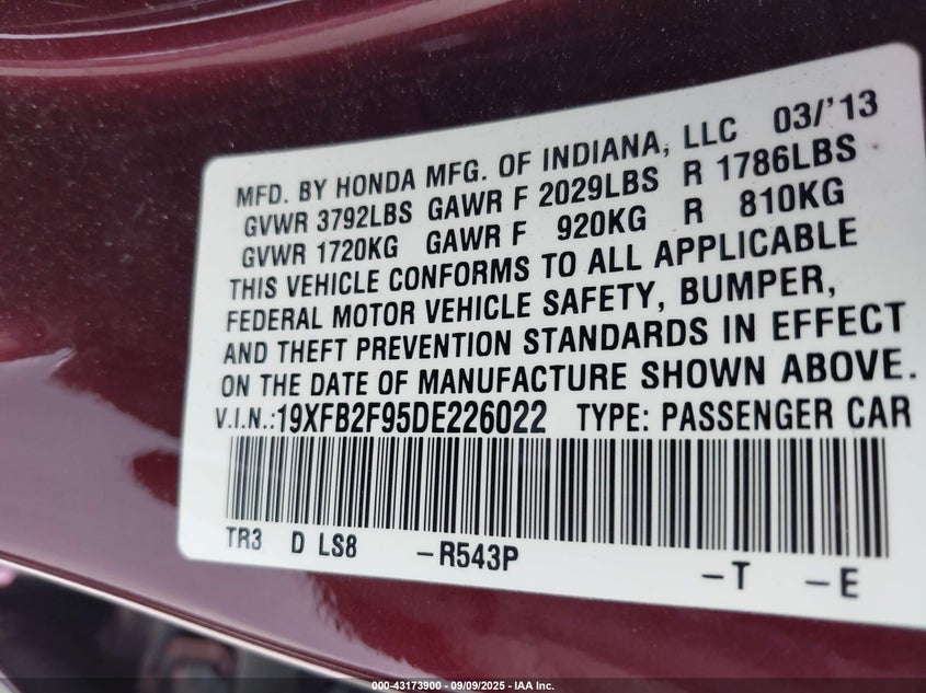 2013 HONDA CIVIC EX-L - 19XFB2F95DE226022
