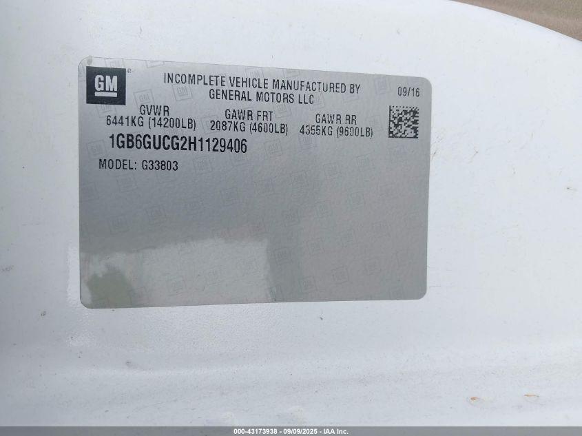 2017 Chevrolet Express Cutaway 4500 Series VIN: 1GB6GUCG2H1129406 Lot: 43173938