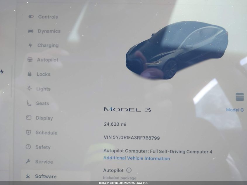 2024 Tesla Model 3 Long Range Dual Motor All-Wheel Drive/Rear-Wheel Drive VIN: 5YJ3E1EA3RF768799 Lot: 43173998