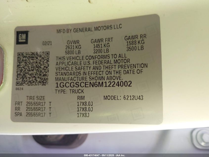 2021 Chevrolet Colorado 2Wd Long Box Lt VIN: 1GCGSCEN6M1224002 Lot: 43174047