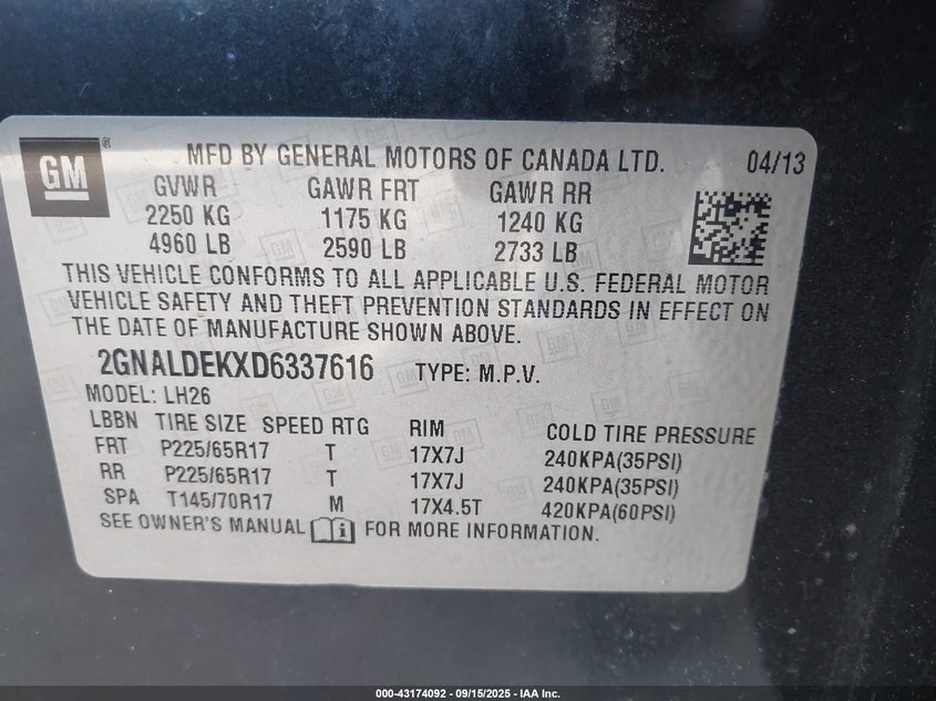 2013 CHEVROLET EQUINOX 1LT - 2GNALDEKXD6337616
