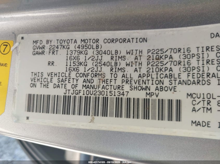 2003 Lexus Rx 300 VIN: JTJGF10U230151347 Lot: 43174189