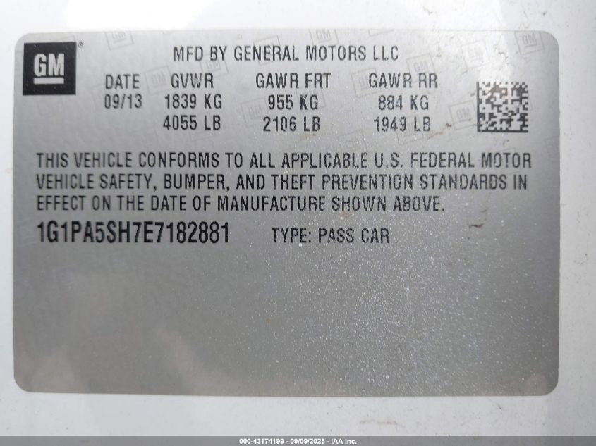 2014 Chevrolet Cruze Ls Auto VIN: 1G1PA5SH7E7182881 Lot: 43174199