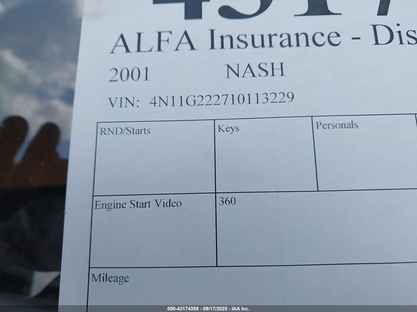 2001 Nash 22G VIN: 4N11G222710113229 Lot: 43174356