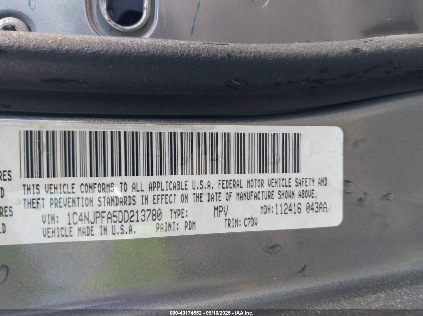 2013 Jeep Patriot Latitude VIN: 1C4NJPFA5DD213780 Lot: 43174552