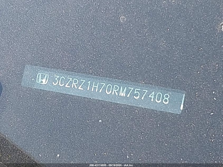 2024 Honda Hr-V 2Wd Ex-L/2Wd Ex-L W/O Bsi VIN: 3CZRZ1H70RM757408 Lot: 43174555