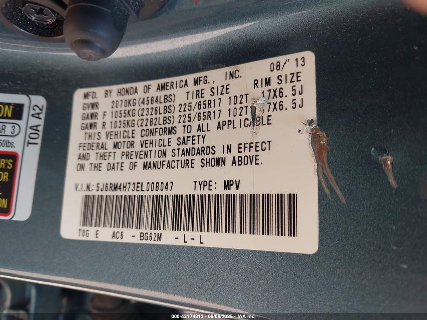 2014 HONDA CR-V EX-L - 5J6RM4H73EL008047