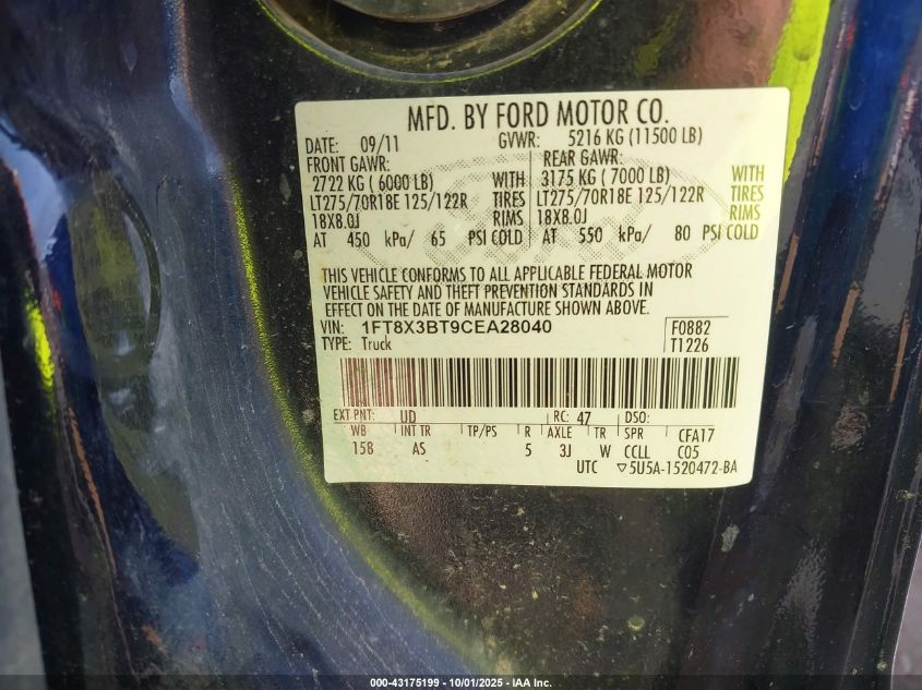 2012 Ford F-350 Xl VIN: 1FT8X3BT9CEA28040 Lot: 43175199