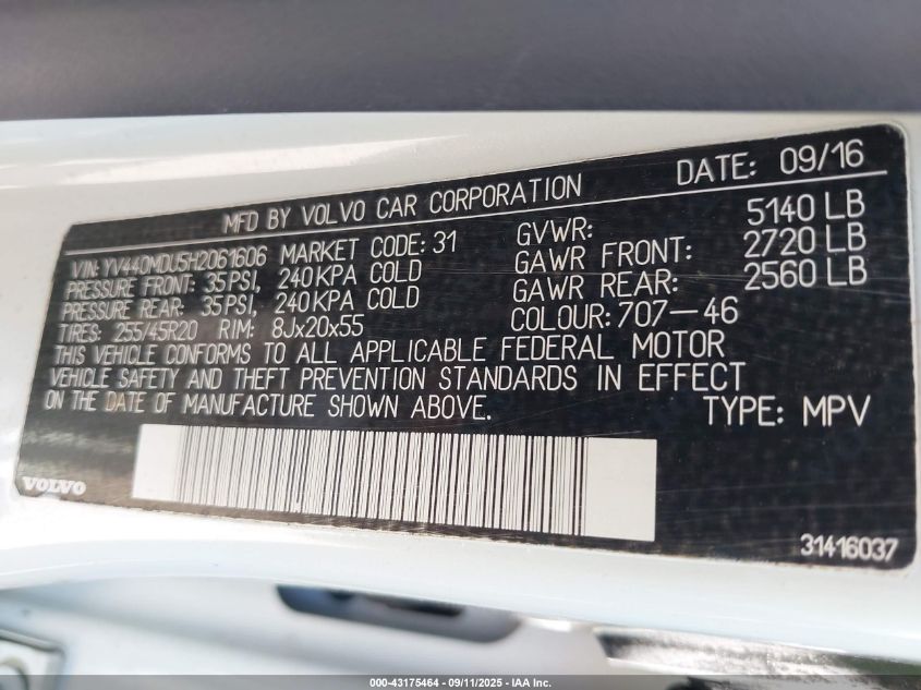 2017 Volvo Xc60 T5 Inscription VIN: YV440MDU5H2061606 Lot: 43175464