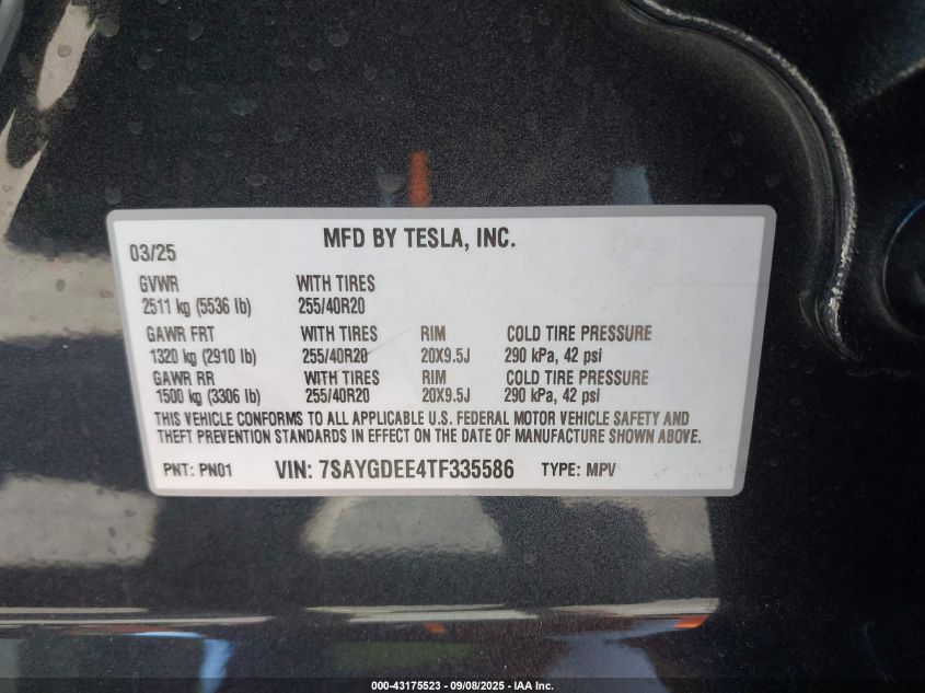 2026 Tesla Model Y Long Range Dual Motor All-Wheel Drive/Long Range Launch Series VIN: 7SAYGDEE4TF335586 Lot: 43175523
