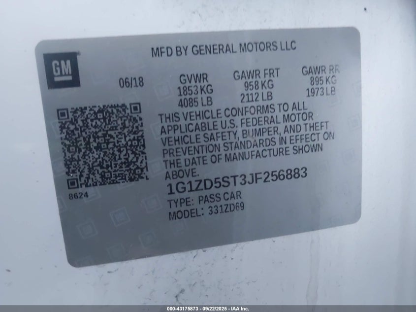 2018 Chevrolet Malibu Lt VIN: 1G1ZD5ST3JF256883 Lot: 43175873