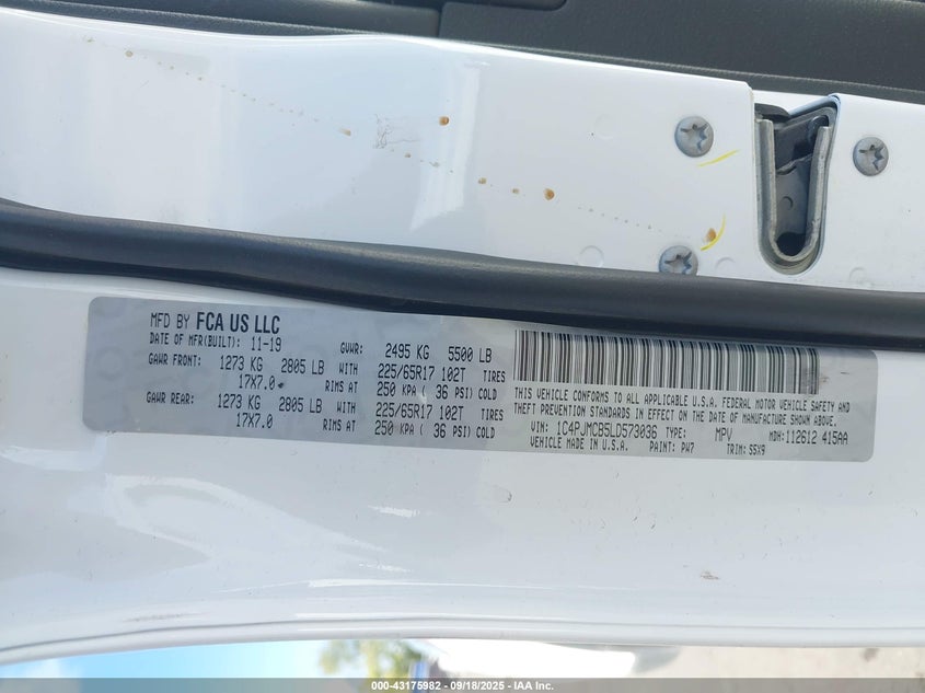 2020 Jeep Cherokee Latitude 4X4 VIN: 1C4PJMCB5LD573036 Lot: 43175982