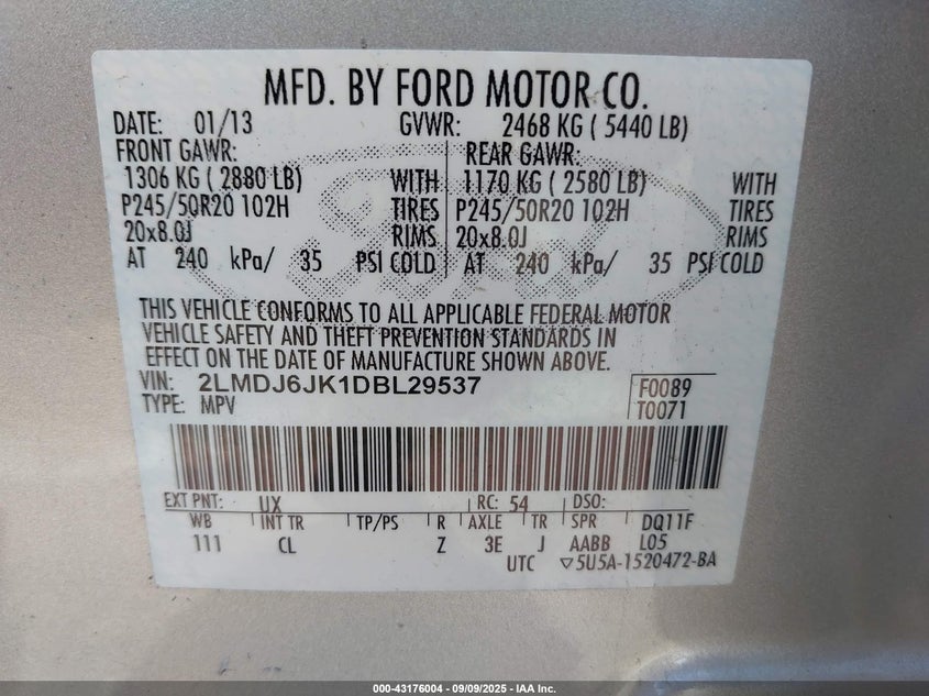 2013 LINCOLN MKX - 2LMDJ6JK1DBL29537