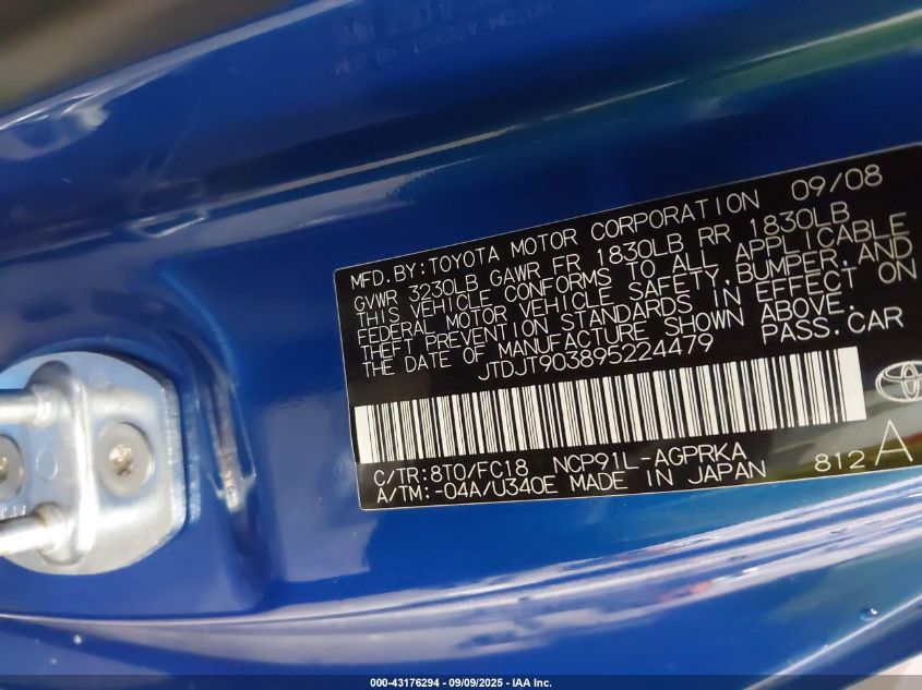 2009 Toyota Yaris VIN: JTDJT903895224479 Lot: 43176294