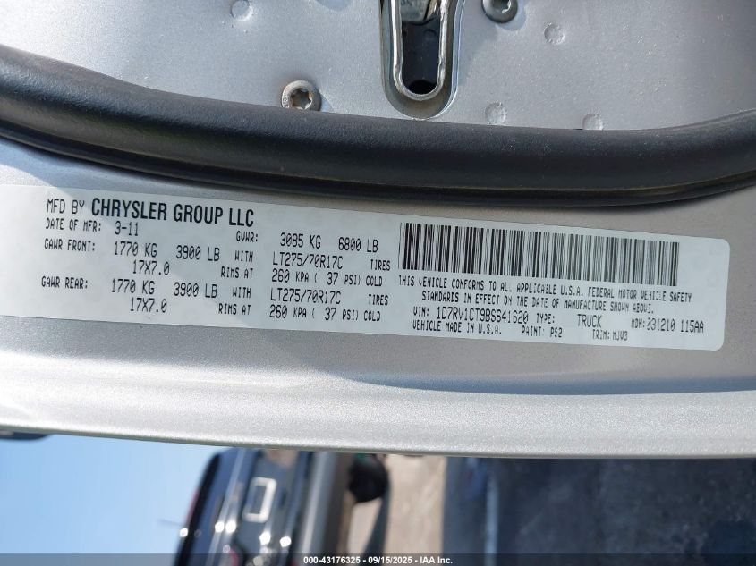 2011 Dodge Ram 1500 VIN: 1D7RV1CT9B8641620 Lot: 43176325