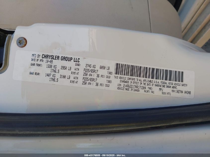 2010 Volkswagen Routan Se VIN: 2V4RW3D17AR171304 Lot: 43176559