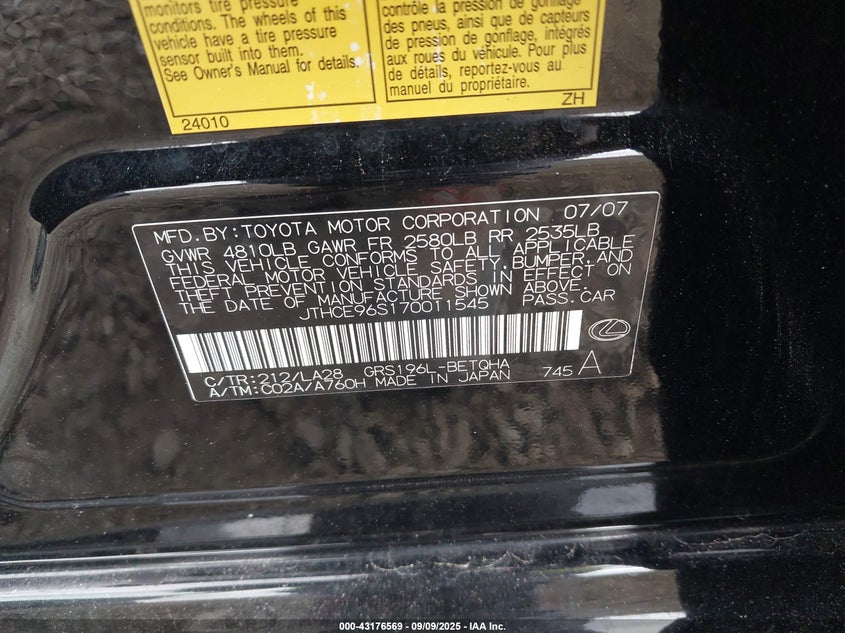 JTHCE96S170011545 2007 LEXUS GS photo no. 9