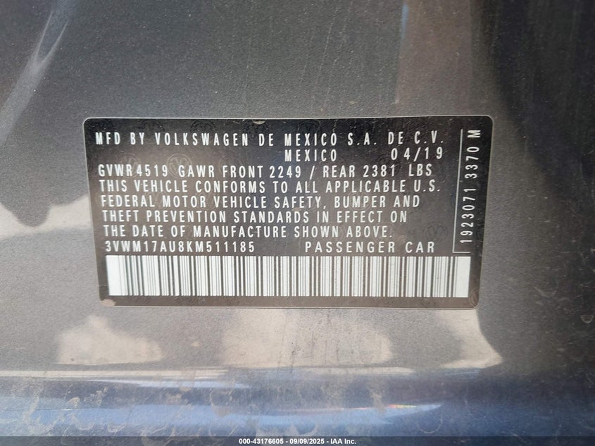 2019 VOLKSWAGEN GOLF ALLTRACK S/SE/SEL - 3VWM17AU8KM511185