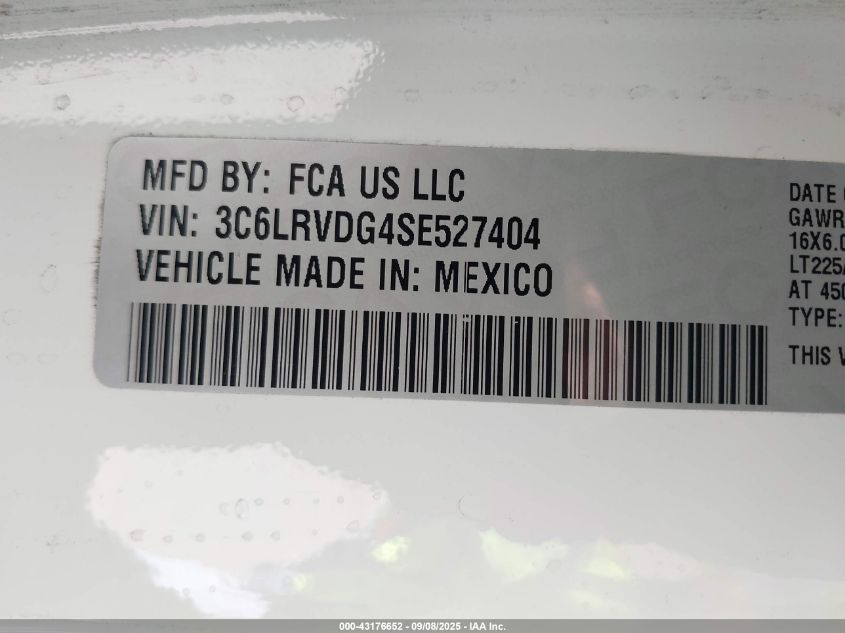 2025 Ram Promaster 2500 Tradesman High Roof 159 Wb W/Pass Seat VIN: 3C6LRVDG4SE527404 Lot: 43176652