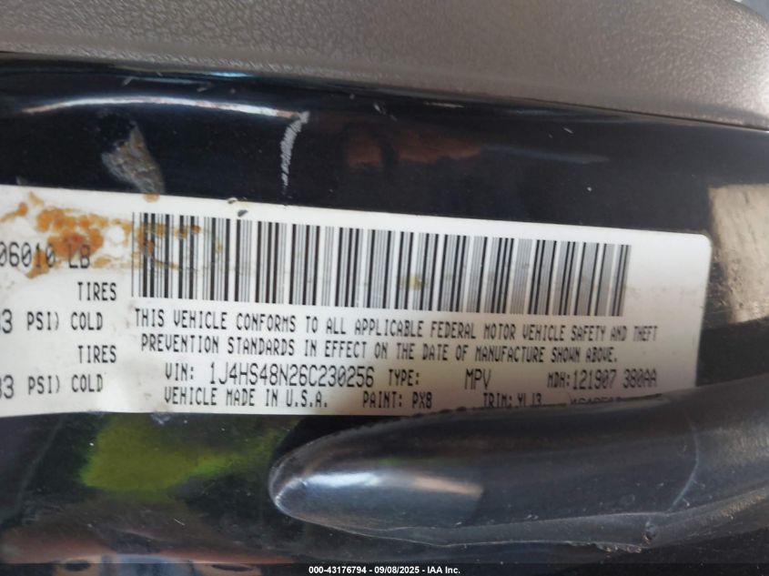 2006 Jeep Grand Cherokee Laredo VIN: 1J4HS48N26C230256 Lot: 43176794