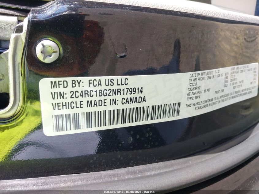 2022 Chrysler Pacifica Touring L VIN: 2C4RC1BG2NR179914 Lot: 43176819