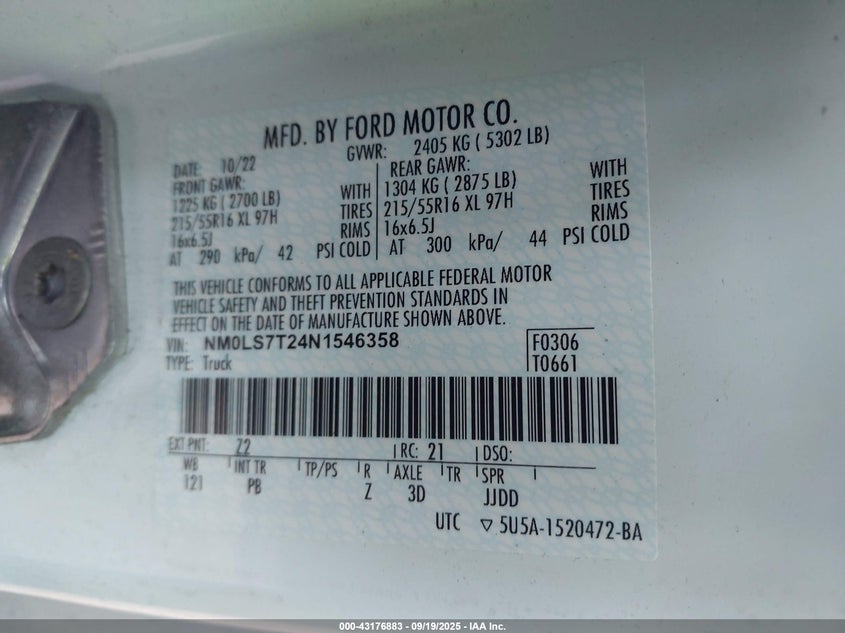 2022 FORD TRANSIT CONNECT XLT NM0LS7T24N1546358