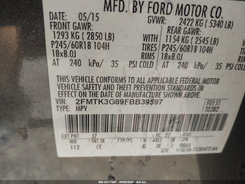 2015 FORD EDGE SE - 2FMTK3G89FBB39597